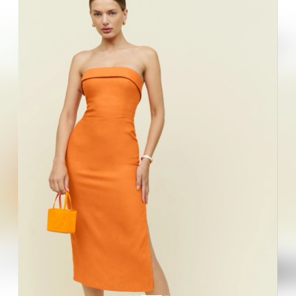 REFORMATION marcella linen strapless dress - size 2